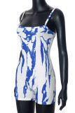 Street Striped Patchwork Backless Spaghetti Strap Skinny Rompers
