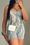 Street Striped Patchwork Backless Spaghetti Strap Skinny Rompers
