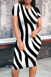 Casual Striped Print Contrast O Neck Short Sleeve Short Sleeve Dress