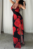 Sexy Casual Print Backless Slit Spaghetti Strap Long Dresses