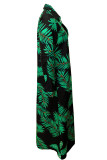 Street Print Patchwork Buttons High Opening Turndown Collar Long Dresses