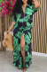 Street Print Patchwork Buttons High Opening Turndown Collar Long Dresses
