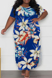 Casual Print Slit O Neck Long Plus Size Dresses