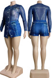 Elegant Print Patchwork O Neck Plus Size Two Pieces