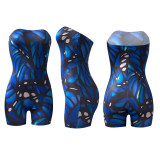 Fashion Sexy Print Backless Strapless Skinny Romper