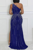 Sexy Patchwork Backless High Opening Hot Drill Oblique Collar Long Dresses