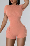 Casual Solid Patchwork Pocket Backless O Neck Skinny Rompers