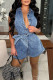 Street Solid Bandage Patchwork Buckle Turndown Collar Sleeveless Regular Denim Jumpsuits
