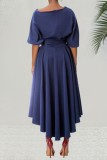 Casual Solid Slit Oblique Collar A Line Dresses