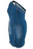 Street Solid Patchwork Oblique Collar Wrapped Skirt Plus Size Dresses