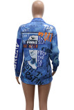 Casual Print Patchwork Pocket Cardigan Collar Long Sleeve Two Pieces