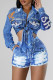 Casual Print Patchwork Pocket Cardigan Collar Long Sleeve Two Pieces