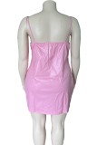 Sexy Solid Backless Spaghetti Strap Wrapped Skirt Plus Size Dresses