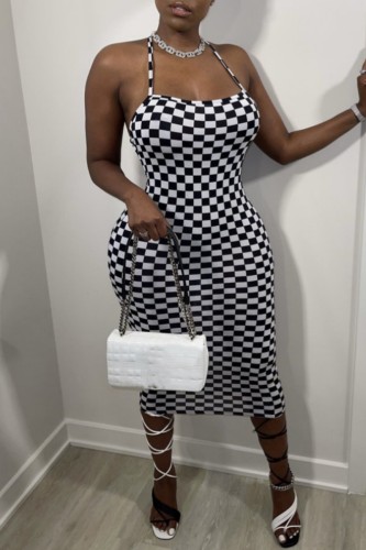 Sexy Casual Plaid Print Backless Spaghetti Strap Sleeveless Dresses