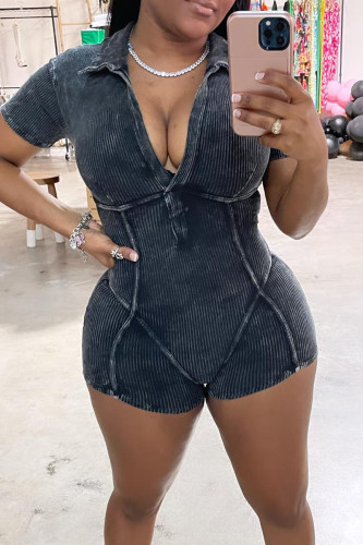 Casual Solid Patchwork V Neck Skinny Rompers