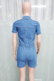 Street Solid Patchwork Pocket Buckle Turndown Collar Regular Rompers
