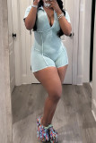 Casual Solid Patchwork V Neck Skinny Rompers