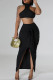 Casual Solid Bandage Patchwork Backless Slit Turtleneck Sleeveless Two Pieces