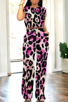 Casual Geometric Print Contrast O Neck Short Sleeve Two Pieces
