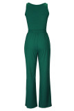 Casual Solid Patchwork Draw String U Neck Sleeveless Two Pieces
