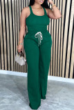 Casual Solid Patchwork Draw String U Neck Sleeveless Two Pieces