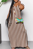 Casual Striped Patchwork Pocket V Neck Long Dresses