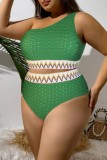 Sexy Patchwork Backless One Shoulder Plus Size Swimwear (With Paddings)