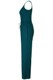 Casual Solid Patchwork Draw String U Neck Sleeveless Two Pieces