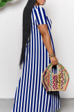 Casual Striped Patchwork Pocket V Neck Long Dresses