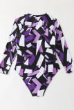 Sexy Print Patchwork Zipper O Neck Plus Size Swimwear (With Paddings)