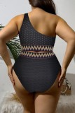 Sexy Patchwork Backless One Shoulder Plus Size Swimwear (With Paddings)