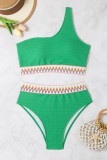 Sexy Patchwork Backless One Shoulder Plus Size Swimwear (With Paddings)