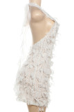 Street Solid Tassel Bandage Patchwork Backless Halter Wrapped Skirt Dresses
