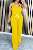 Casual Solid Patchwork Draw String U Neck Sleeveless Two Pieces