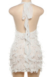 Street Solid Tassel Bandage Patchwork Backless Halter Wrapped Skirt Dresses