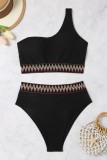 Sexy Patchwork Backless One Shoulder Plus Size Swimwear (With Paddings)