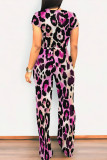 Casual Geometric Print Contrast O Neck Short Sleeve Two Pieces