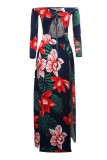 Sexy Print Hollowed Out Feathers Backless Off the Shoulder Long Dresses