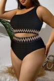 Sexy Patchwork Backless One Shoulder Plus Size Swimwear (With Paddings)