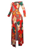 Sexy Print Hollowed Out Feathers Backless Off the Shoulder Long Dresses