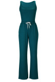 Casual Solid Patchwork Draw String U Neck Sleeveless Two Pieces