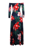 Sexy Print Hollowed Out Feathers Backless Off the Shoulder Long Dresses