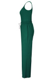 Casual Solid Patchwork Draw String U Neck Sleeveless Two Pieces