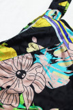 Elegant Print Bandage Patchwork Fold O Neck Plus Size Two Pieces