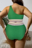 Sexy Patchwork Backless One Shoulder Plus Size Swimwear (With Paddings)