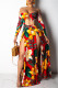 Sexy Print Hollowed Out Feathers Backless Off the Shoulder Long Dresses