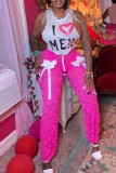 Sexy Print Lace Hollowed Out Patchwork With Bow O Neck Sleeveless Two Pieces