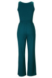 Casual Solid Patchwork Draw String U Neck Sleeveless Two Pieces