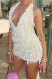 Street Solid Tassel Bandage Patchwork Backless Halter Wrapped Skirt Dresses
