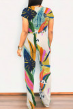 Casual Geometric Print Contrast O Neck Short Sleeve Two Pieces